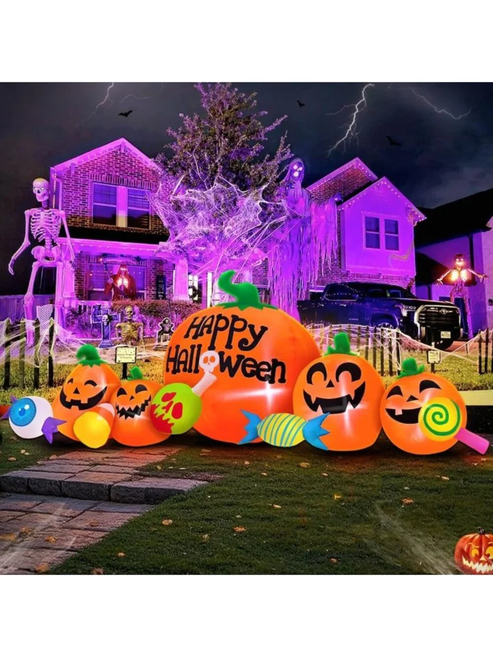 8FT Halloween Inflatable Pumpkin Combo with LED Lights for Outdoor Yard Decor